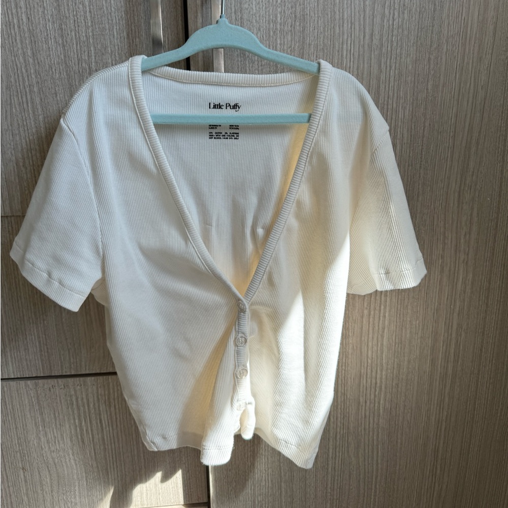 Little Puffy Cream Button Down Top
